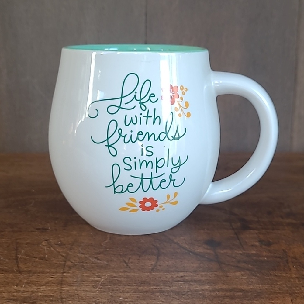 EUC Hallmark Inspirational Coffee Mug "Life with Friends" White/Green Coffee Cup
